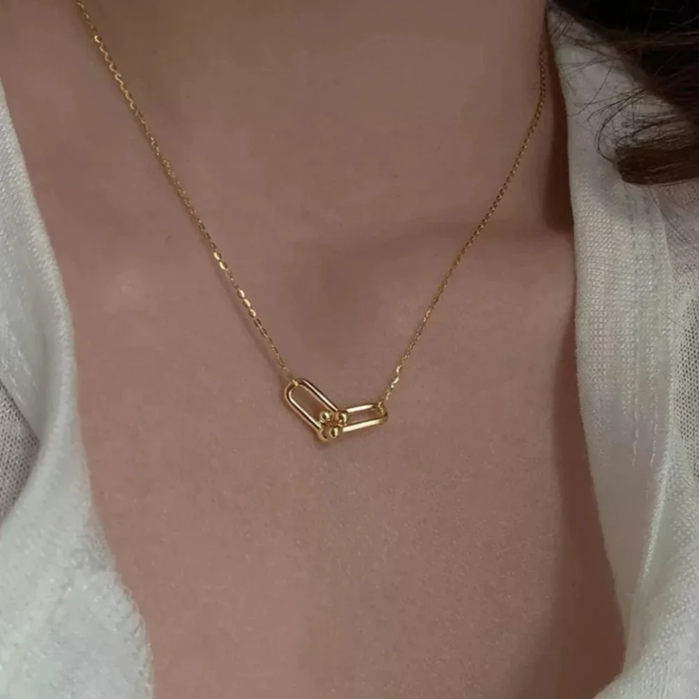 NEW Silver/Gold Simple Double Lock Necklace - Picture 4 of 5